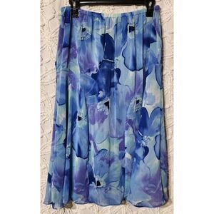 Vtg Dana Kay Skirt Womens‎ 12 Blue Watercolor Floral Flowy Lined Modest Feminine